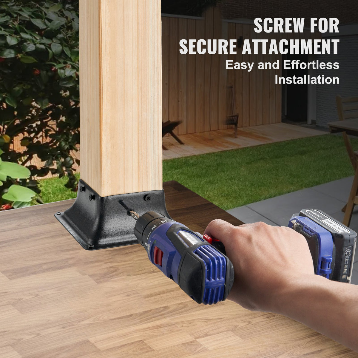 VEVOR 4x4 Post Base 4Pcs, Internal 3.6"x3.6" Heavy Duty Powder-Coated Steel Post Bracket Fit for Standard Wood Post Anchor, Decking Post Base for Deck Porch Handrail Railing Support