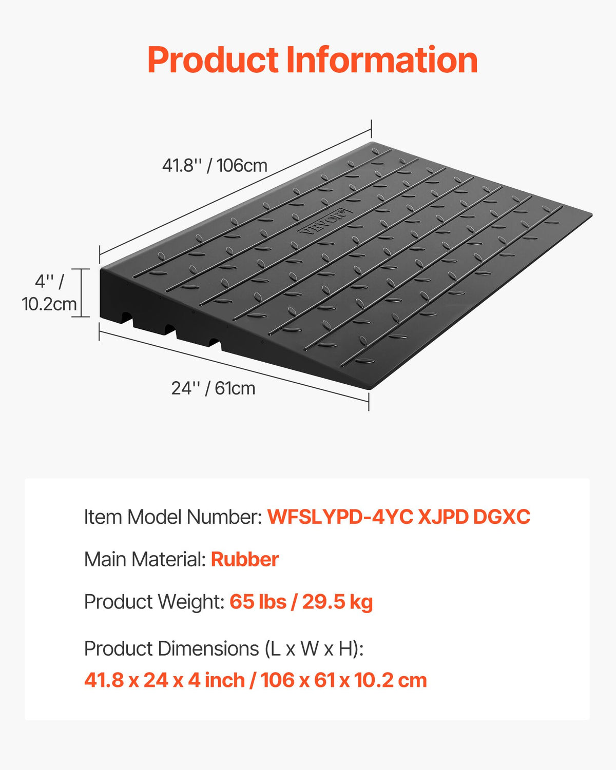 VEVOR Rubber Threshold Ramp, 4" Rise Threshold Ramp Doorway, 3 Channels Cord Cover Rubber Solid Threshold Ramp, Rubber Angled Entry Rated 2200 Lbs Load Capacity for Wheelchair and Scooter