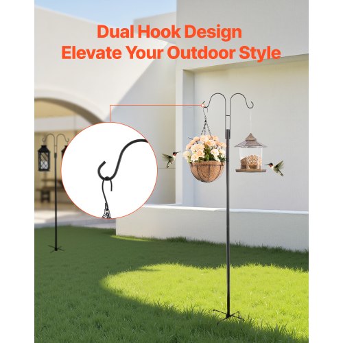 VEVOR Double Shepherds Hooks for Outdoor, 8 Pack 1560 mm Heavy Duty Bird Feeder Pole, 19 mm Thick Garden Hooks for Hanging Hu