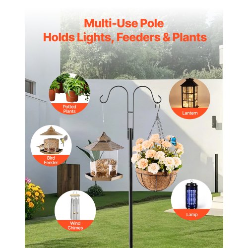 VEVOR Double Shepherds Hooks for Outdoor, 8 Pack 1560 mm Heavy Duty Bird Feeder Pole, 19 mm Thick Garden Hooks for Hanging Hu
