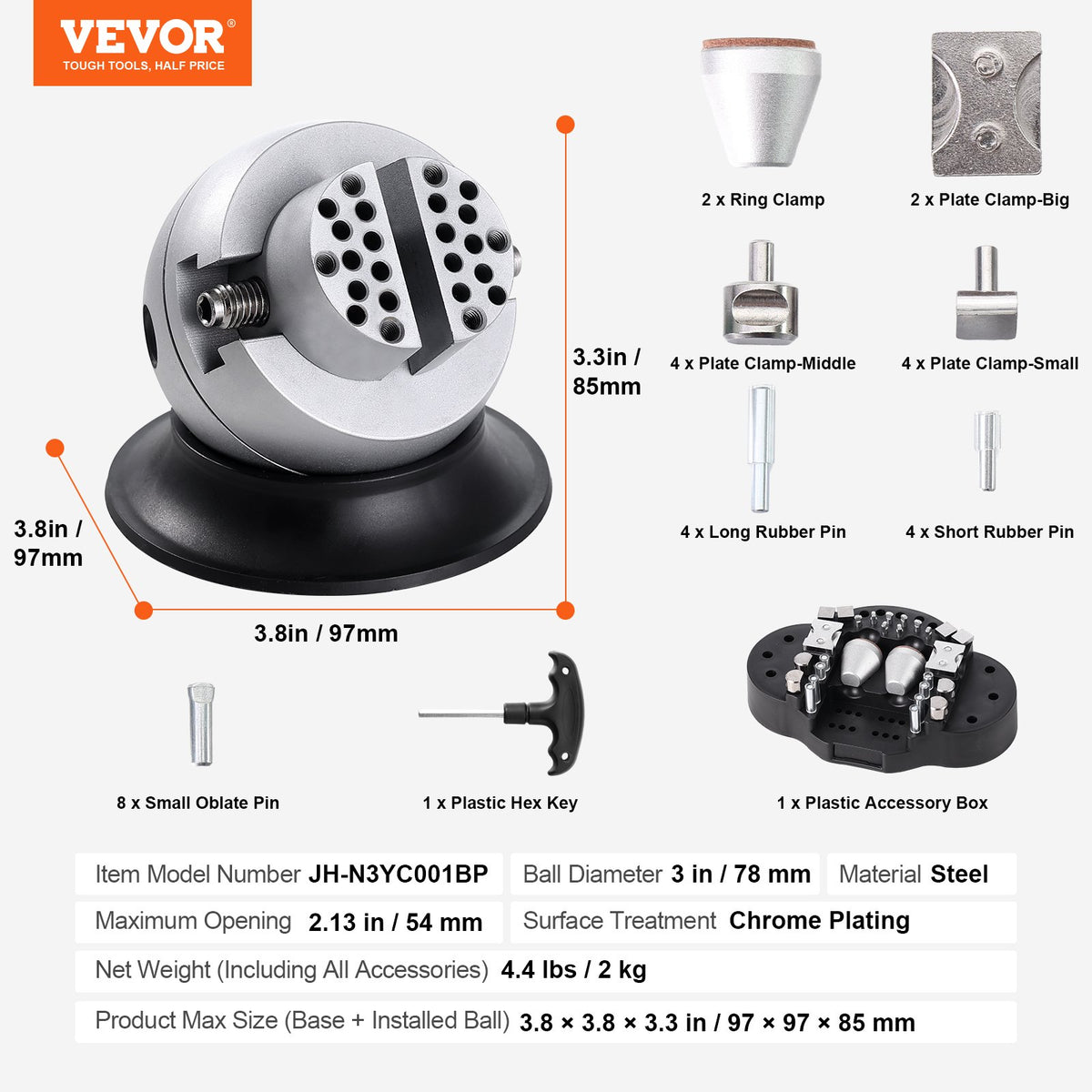 VEVOR Ball Vise, 3" Engraving Setting Tool, 360° Rotation Engraving Block Vise, 30 PCS Attachment Jewelry Engraving Block Tools Standard Block for Gemstone Inlay and Small-Scale Engraving
