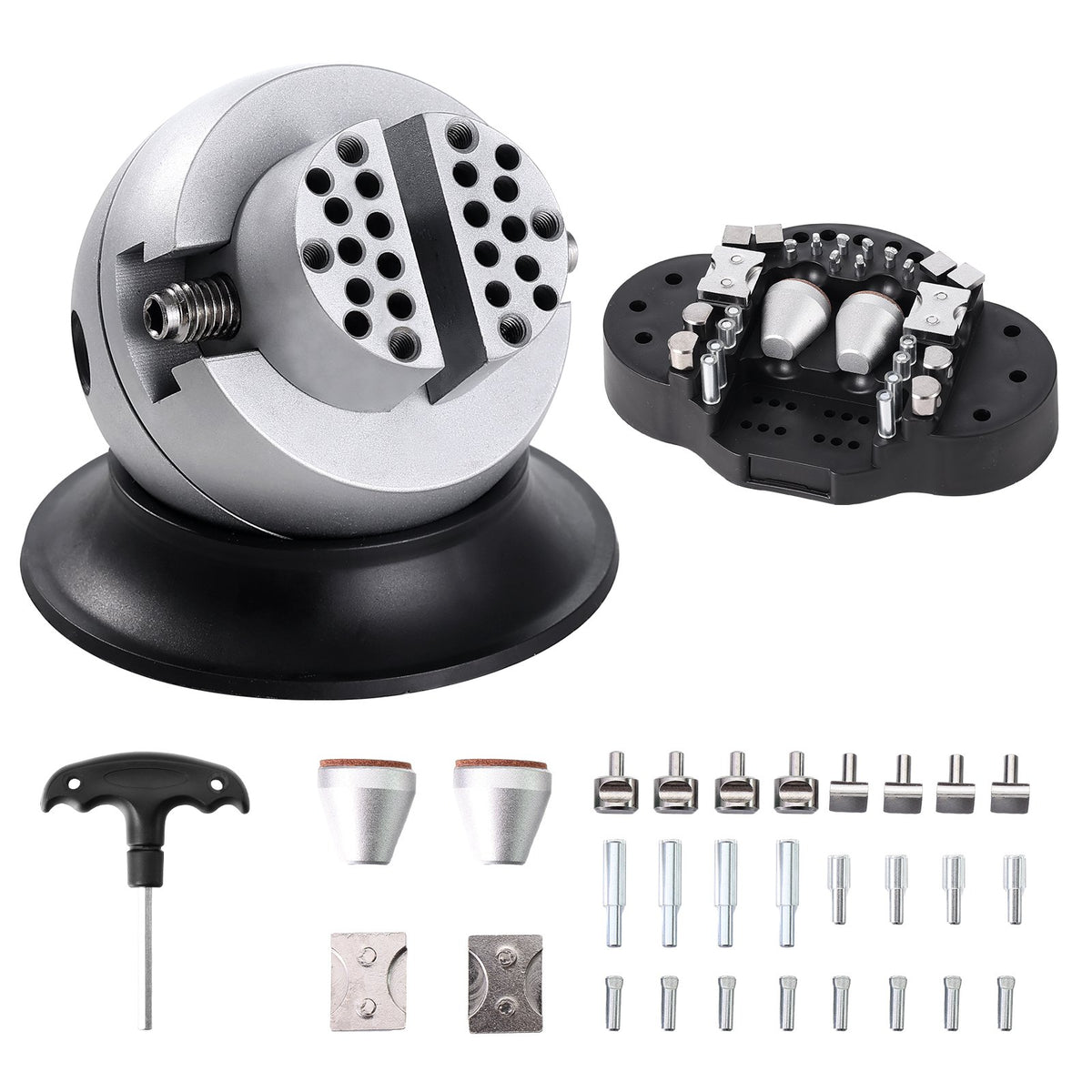 VEVOR Ball Vise, 3" Engraving Setting Tool, 360° Rotation Engraving Block Vise, 30 PCS Attachment Jewelry Engraving Block Tools Standard Block for Gemstone Inlay and Small-Scale Engraving