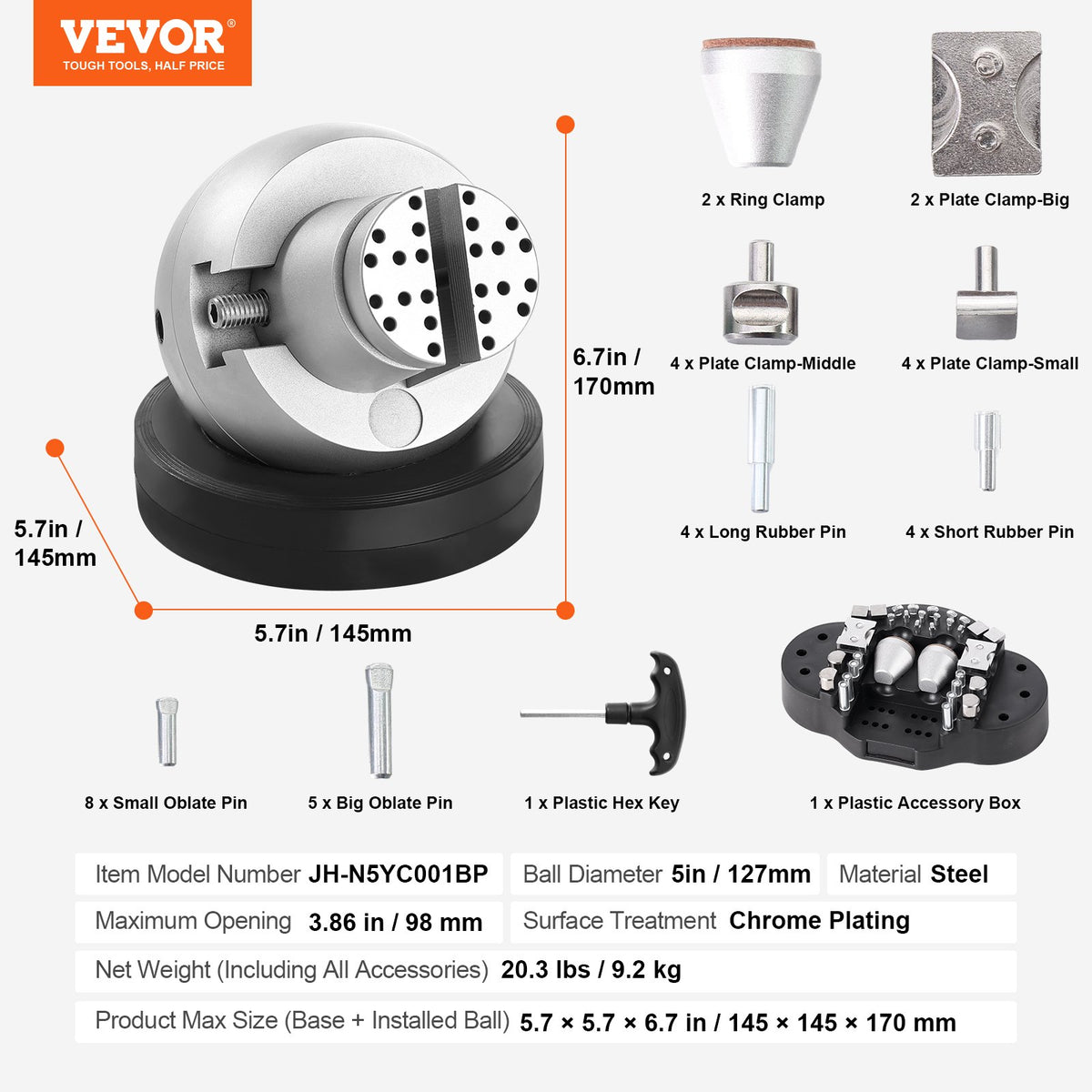 VEVOR Ball Vise, 5" Engraving Setting Tool, 360° Rotation Engraving Block Vise, 35 PCS Attachment Jewelry Engraving Block Tools Standard Block for Gemstone Inlay and Small-Scale Engraving