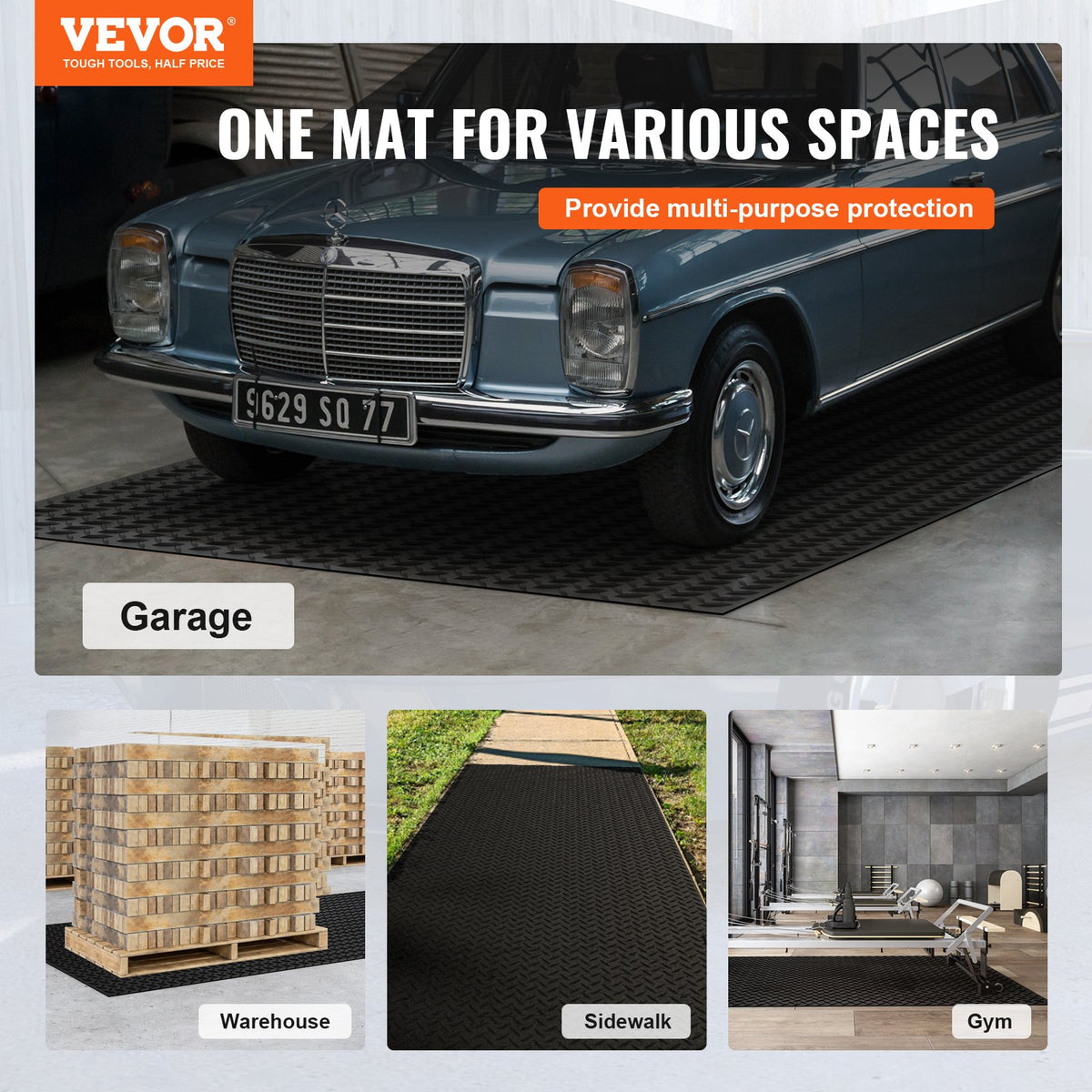 VEVOR Diamond-Plate Rubber Flooring Roll, 3 mm x 4 ft x 8 ft Garage Floor Mat, SBR Rubber Garage Flooring Roll, Easy to Clean, Diamond Plate Rubber Mat for Under Cars, Garage Industry Gym, Black