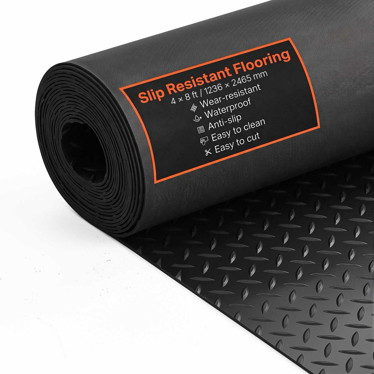 VEVOR Diamond-Plate Rubber Flooring Roll, 3 mm x 4 ft x 8 ft Garage Floor Mat, SBR Rubber Garage Flooring Roll, Easy to Clean, Diamond Plate Rubber Mat for Under Cars, Garage Industry Gym, Black