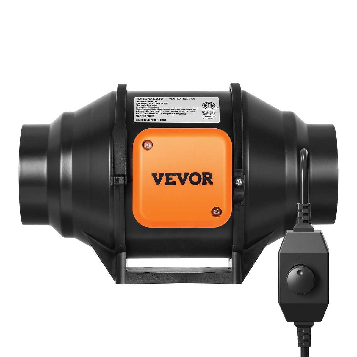 VEVOR Inline Duct Fan, 4-Inch 200 CFM with Variable Speed Controller, Quiet AC-motor Ventilation Exhaust Fan for Cooling Booster, Grow Tents, Hydroponics