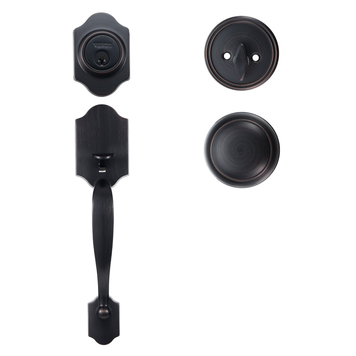 VEVOR Front Door Handle and Deadbolt Set, Front Door Lock Set with Interior Knob, Adjustable Hole Spacing Single Cylinder Handleset, for Right and Left Handed Entrance, Brushed Oil Rubbed Bronze