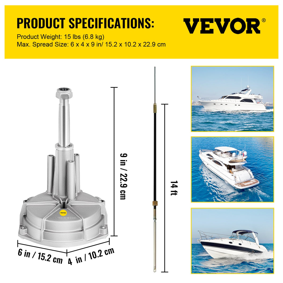 VEVOR Boat Steering System, Outboard Steering Kit with Boat Steering Control Cable 14' Steering Cable Marine Steering System 3/4" Shaft