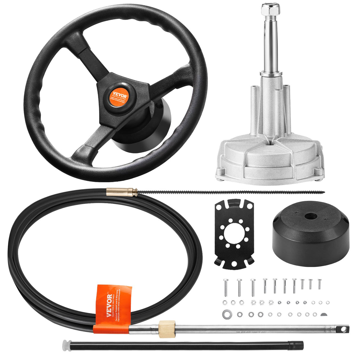 VEVOR Outboard Steering System SS13715 Safe-T Quick Connect Rotary Steering System 15' Steering Cable With 13" Wheel Durable Marine Steering System