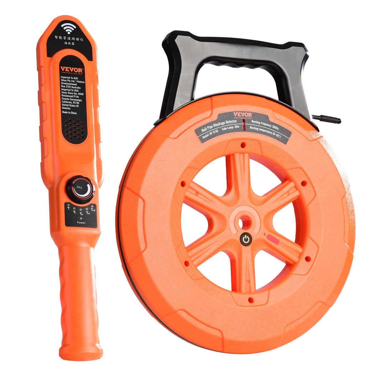 VEVOR Pipe Locators, 100ft/30m PVC Pipe Locators Underground, IP67 Waterproof Pipe Blockage Detector with Adjustable Sensitivity, Sewer Wall Scanner Plumbing Tool for PVC Plastic Metal Water Pipes