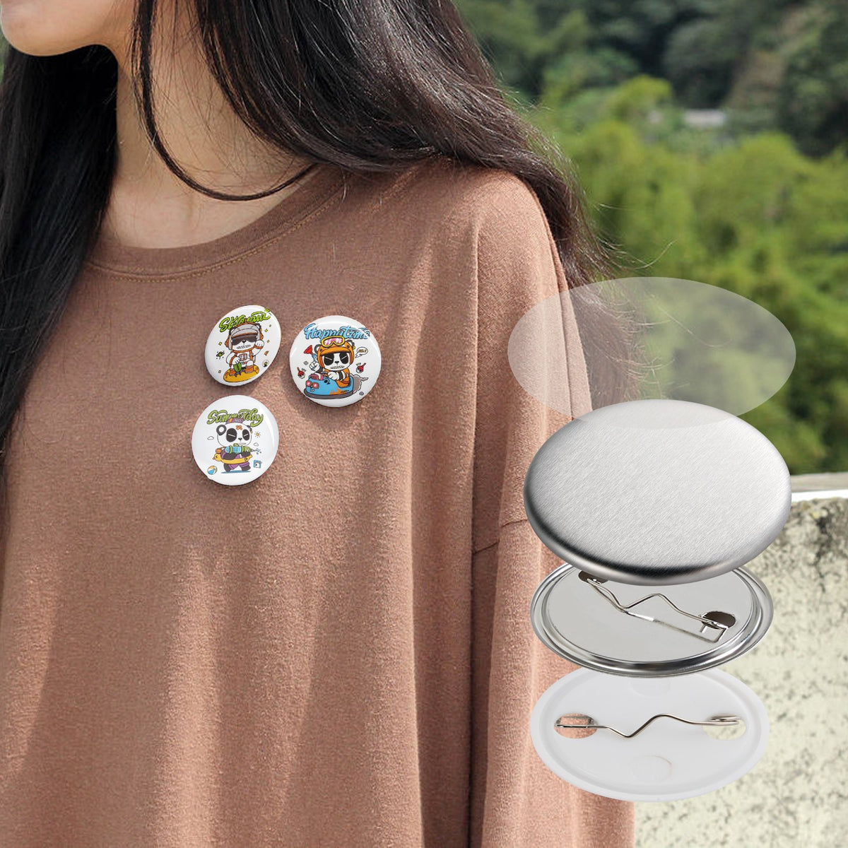 VEVOR 500 Sets 1.25 inch 32mm Pin Back Button Parts, DIY Round Button Badge Parts, Set Includes Metal Top, Plastic/Metal Button, Clear Film, and Blank Paper For Gifts Presents, Machine NOT Included