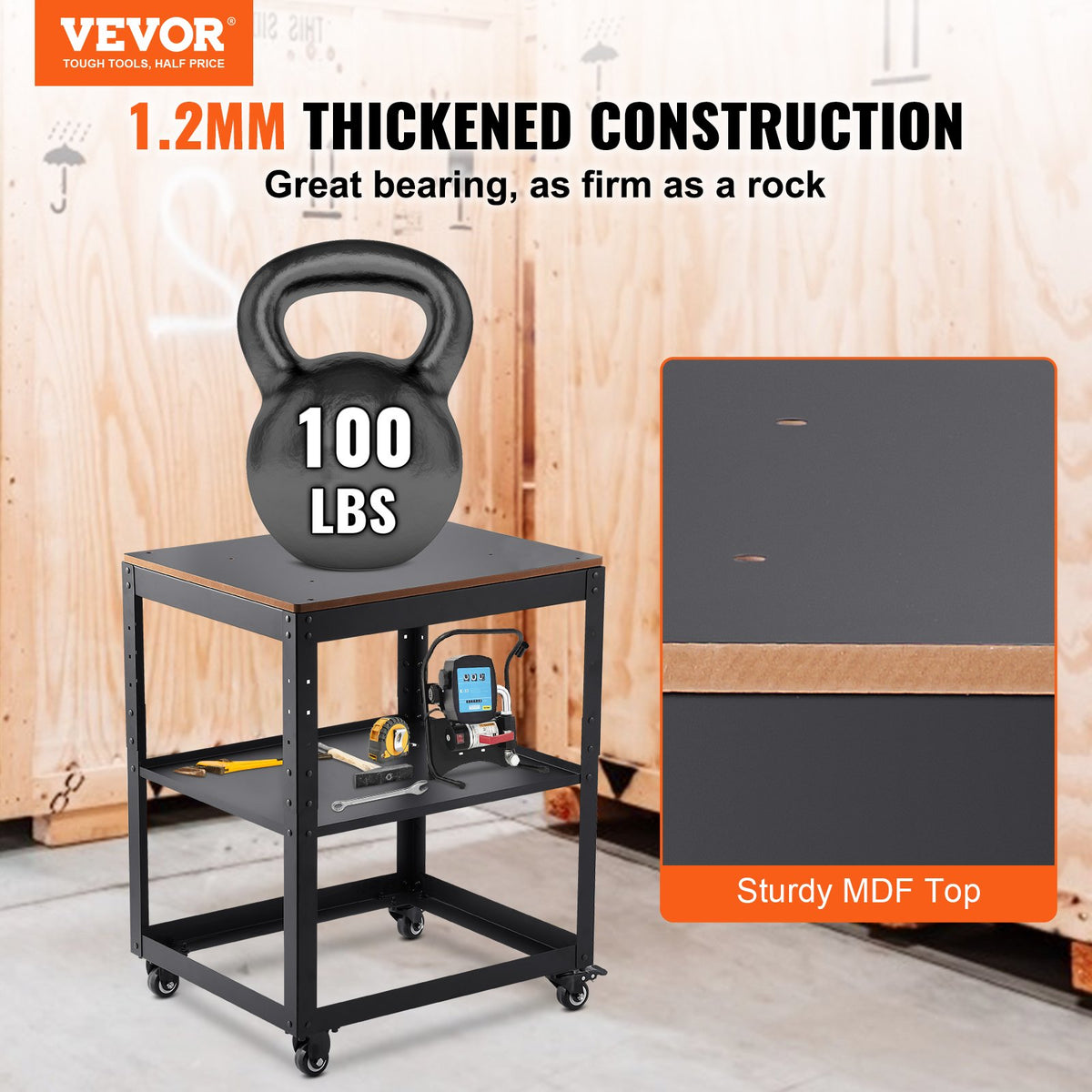 VEVOR Planer Stand, 100 lbs / 45 kg heavy loads, Three-Gear Height Adjustable Thickness Planer Table,with 4 Stable Casters & Storage Space, for most planers, saws, bench-top machines, power tools