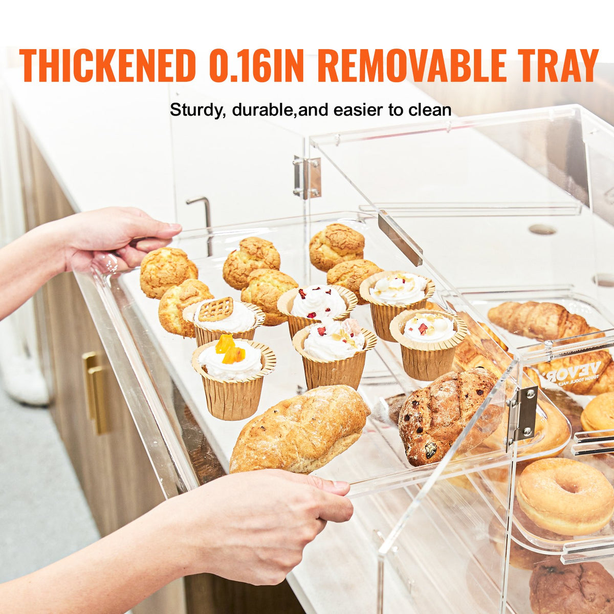 VEVOR Pastry Display Case, 3-Tier Commercial Countertop Bakery Display Case, Acrylic Display Box with Rear Door Access & Removable Shelves, Keep Fresh for Donut Bagels Cake Cookie, 20.7"x17"x16.3"