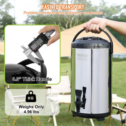 VEVOR Stainless Steel Insulated Beverage Dispenser, 9.2 Liter, Thermal Hot and Cold Drink Server Dispenser with Spigot Handle