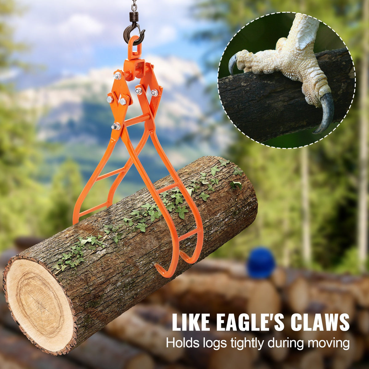VEVOR Timber Claw Hook, 36 inch 4 Claw Log Grapple for Logging Tongs, Swivel Steel Log Lifting Tongs, Eagle Claws Design with 3307 lbs/1500 kg Loading Capacity for Tractors, ATVs, Trucks, Forklifts