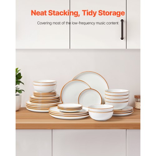 VEVOR Dinnerware Set, Service for 8 People, Round Plates and Bowls Sets, Scratch Resistant Ceramic Dinner Ware, Dishwasher an