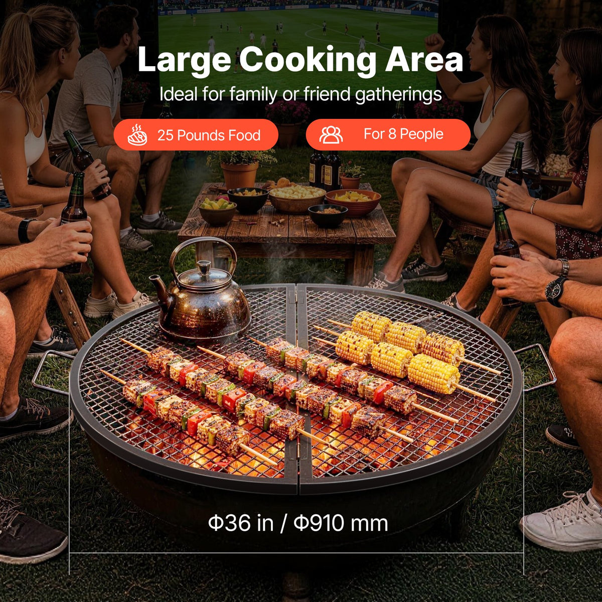 VEVOR X-Marks Fire Pit Grill Grate, Foldable Round Cooking Grate, Heavy Duty Steel Campfire BBQ Grill Grid with Handle and Support X Wire, Portable Camping Cookware for Outside Party, 36 Inch Black