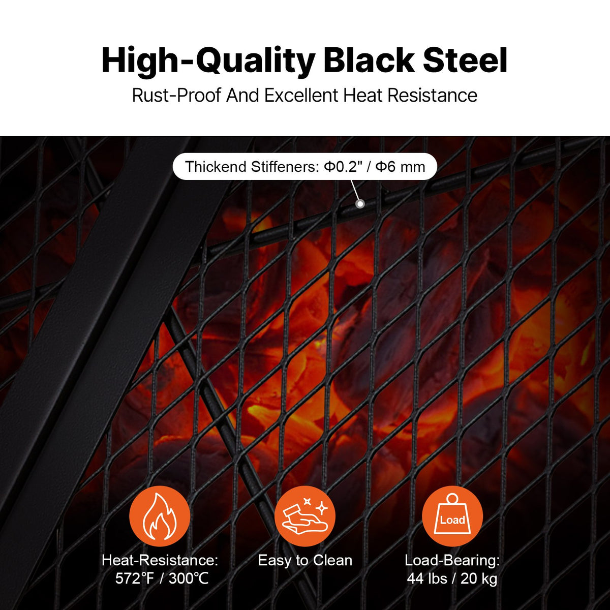 VEVOR X-Marks Fire Pit Grill Grate, Foldable Round Cooking Grate, Heavy Duty Steel Campfire BBQ Grill Grid with Handle and Support X Wire, Portable Camping Cookware for Outside Party, 36 Inch Black