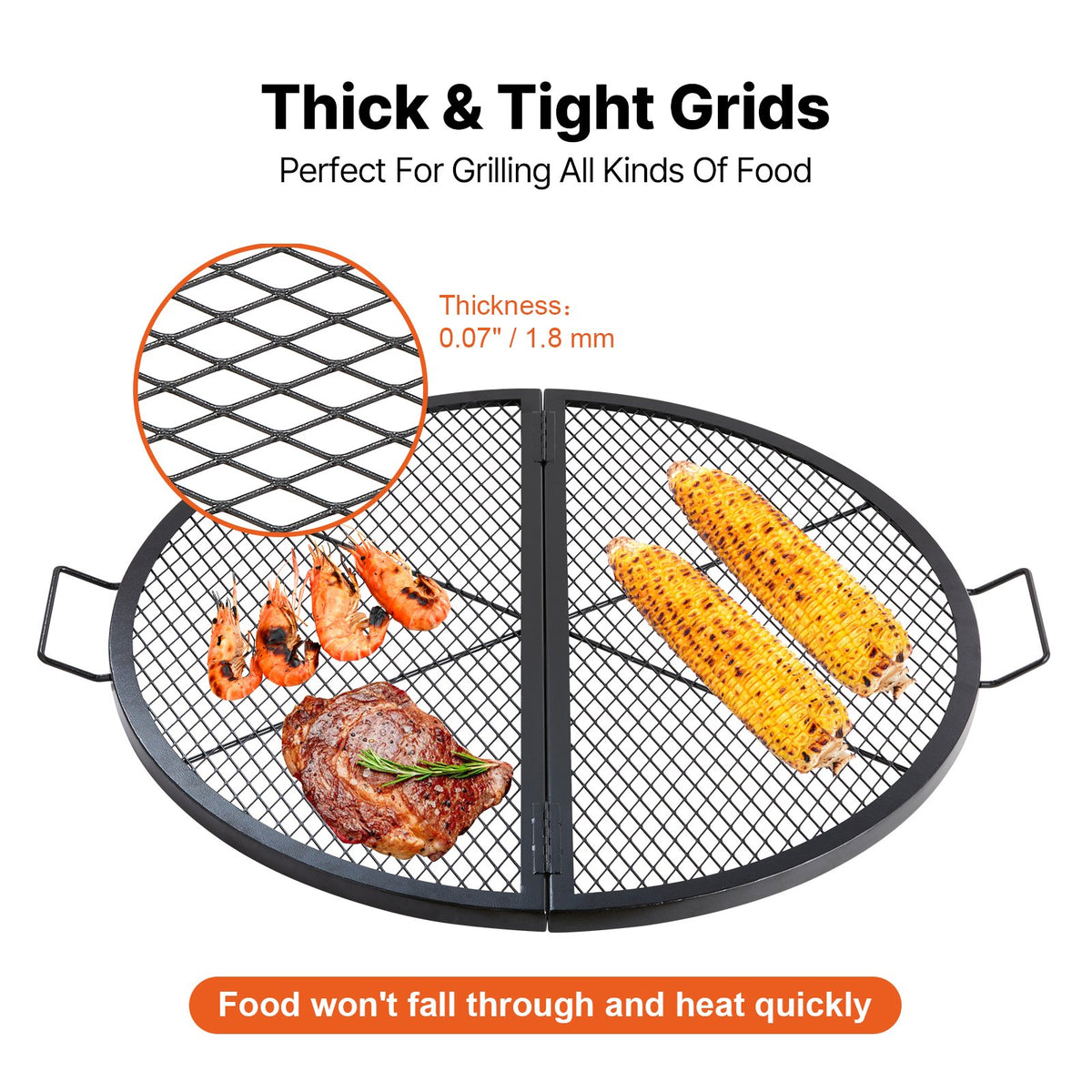 VEVOR X-Marks Fire Pit Grill Grate, Foldable Round Cooking Grate, Heavy Duty Steel Campfire BBQ Grill Grid with Handle and Support X Wire, Portable Camping Cookware for Outside Party, 36 Inch Black