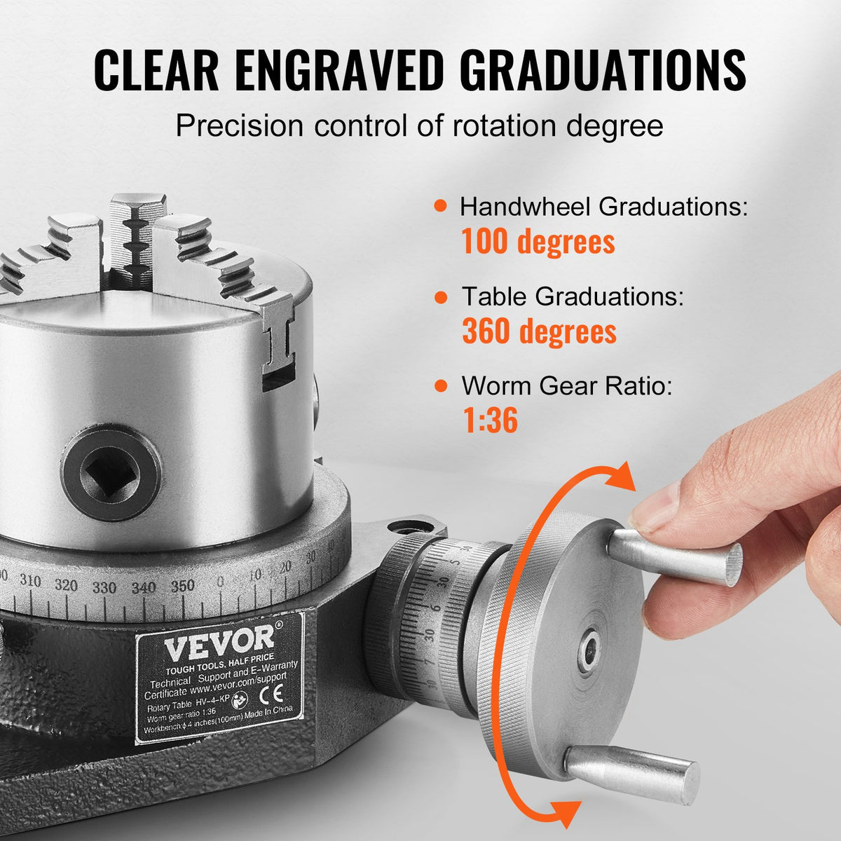 VEVOR Milling Machine Rotary Table, 4''/100 mm, Versatile Horizontal & Vertical Design, Precision Crafted, Includes 3.1''/80 mm 3-Jaw Chuck, M10 T-Bolts & Nuts, Ideal for Engineering & Indexing