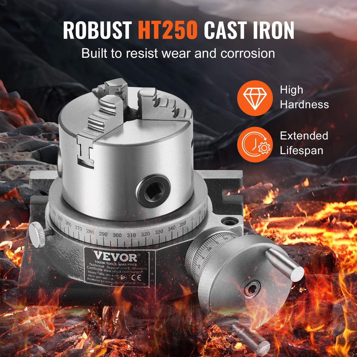 VEVOR Milling Machine Rotary Table, 4''/100 mm, Versatile Horizontal & Vertical Design, Precision Crafted, Includes 3.1''/80 mm 3-Jaw Chuck, M10 T-Bolts & Nuts, Ideal for Engineering & Indexing