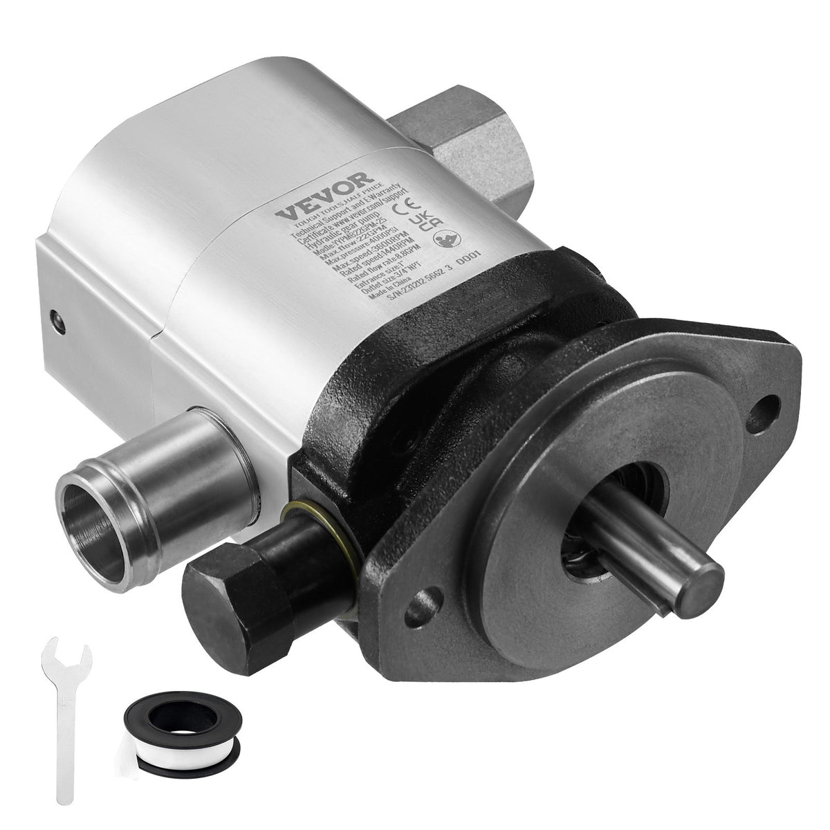 VEVOR Hydraulic Log Splitter Pump, 22GPM, 2 Stage 4000PSI Wood Log Splitter Pump, 1-1/4'' Inlet 3/4'' NPT Outlet 3600 RPM Aluminum Hydraulic Gear Pump, for Small Engine Mounting Log Splitters Snowplow