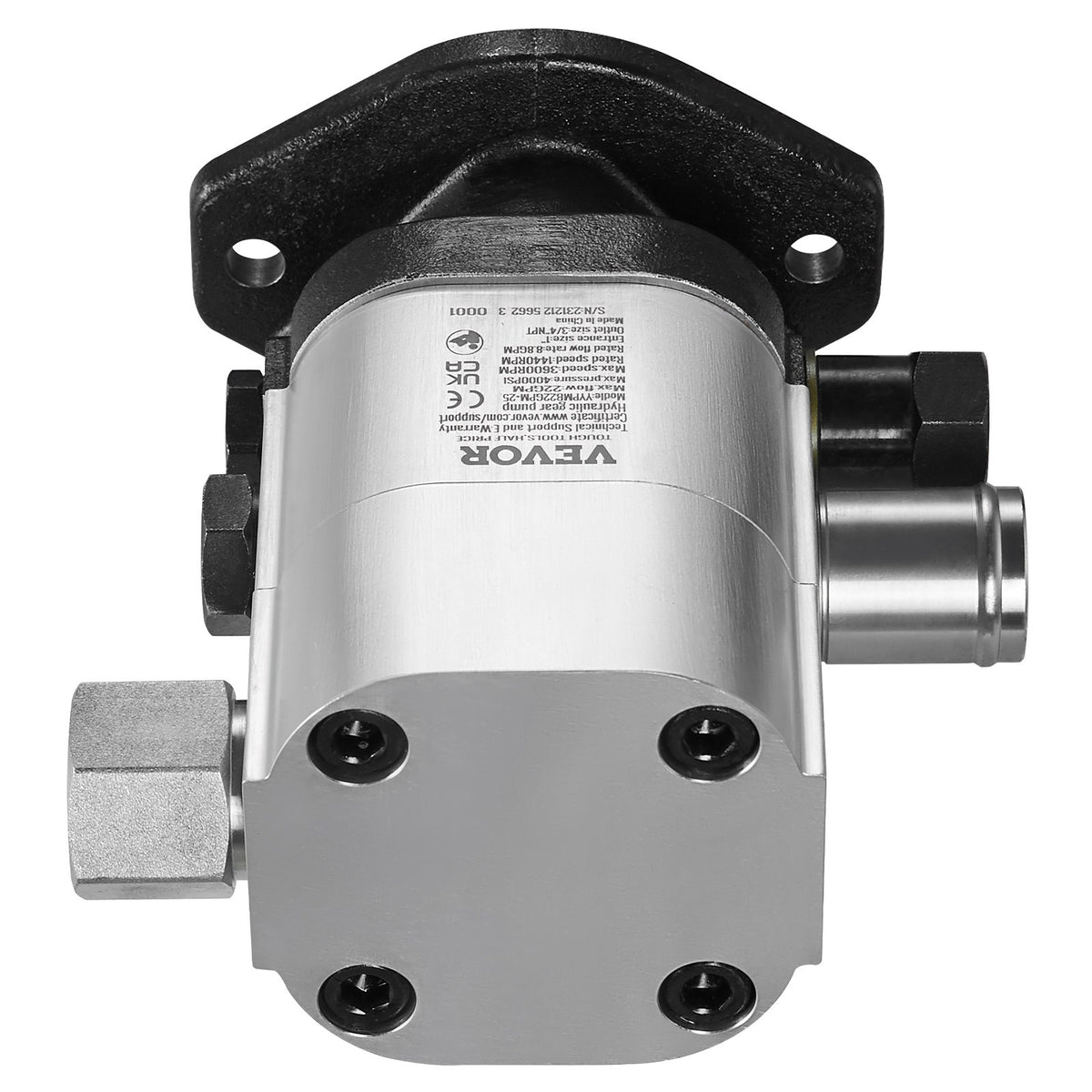 VEVOR Hydraulic Log Splitter Pump, 22GPM, 2 Stage 4000PSI Wood Log Splitter Pump, 1-1/4'' Inlet 3/4'' NPT Outlet 3600 RPM Aluminum Hydraulic Gear Pump, for Small Engine Mounting Log Splitters Snowplow