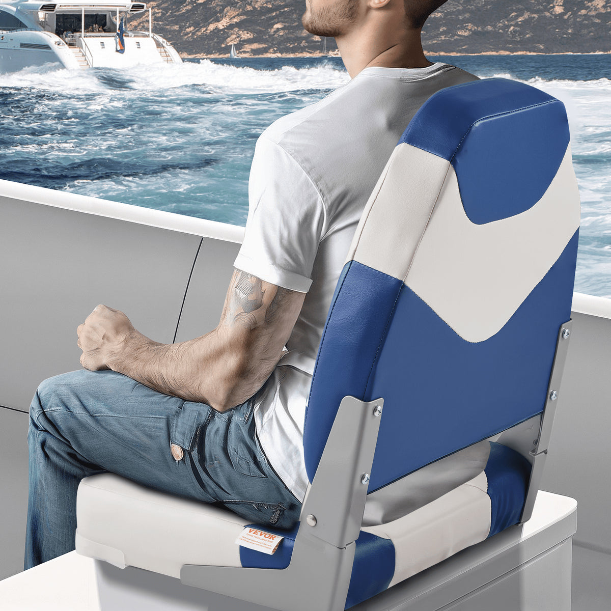 VEVOR Boat Seats, 21.85" High Back Boat Seat, Folding Boat Chair with Thickened Sponge Padding and Hinge, Fold-Down Boat Captain Chairs for Fishing Boat, Sightseeing Boat, Speedboat, Canoe, 2-Pack
