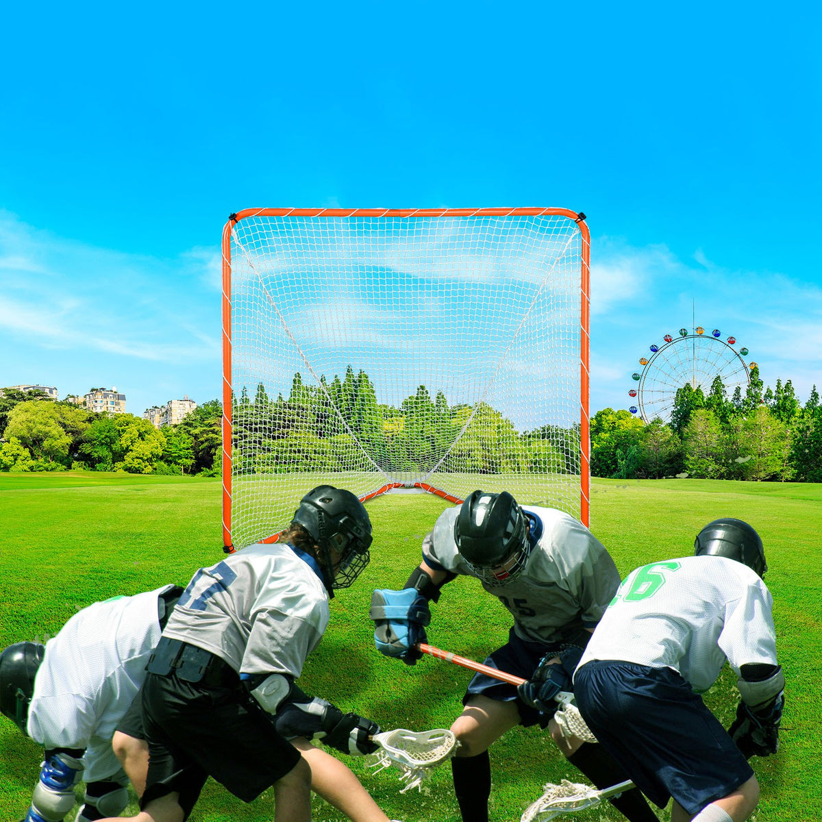 VEVOR Lacrosse Goal, 6' x 6' Lacrosse Net, Steel Frame Backyard Lacrosse Training Equipment, Portable Lacrosse Goal with Carry Bag, Quick & Easy Setup, Perfect for Youth Adult Training, Orange