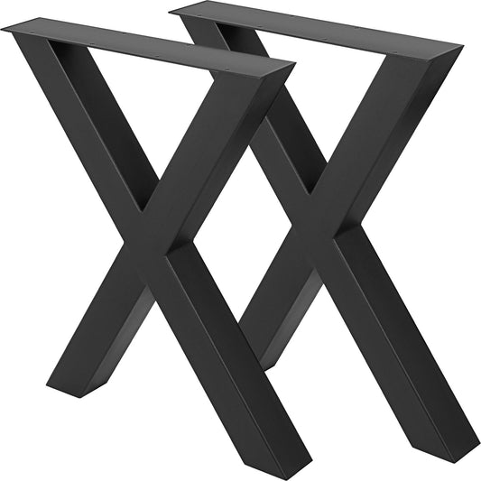 VEVOR Set of 2 Steel Table Legs, 28\'\'Height 24\'\'Wide Dining Table Legs, Heavy Duty 3.1\" Square Box Section X Frame Table Legs, 28x24x3.1 Inch Black Color Industrial Country Style Metal Dining Leg