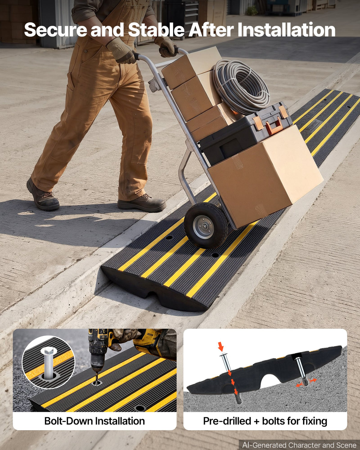 VEVOR Curb Ramp, 2 Pack, 2.6" Rise, Rubber Driveway Ramps, Heavy Duty 33069 lbs Weight Capacity Threshold Ramp, Curbside Bridge Ramps for Loading Dock Garage Sidewalk, Expandable Full Ramp Set