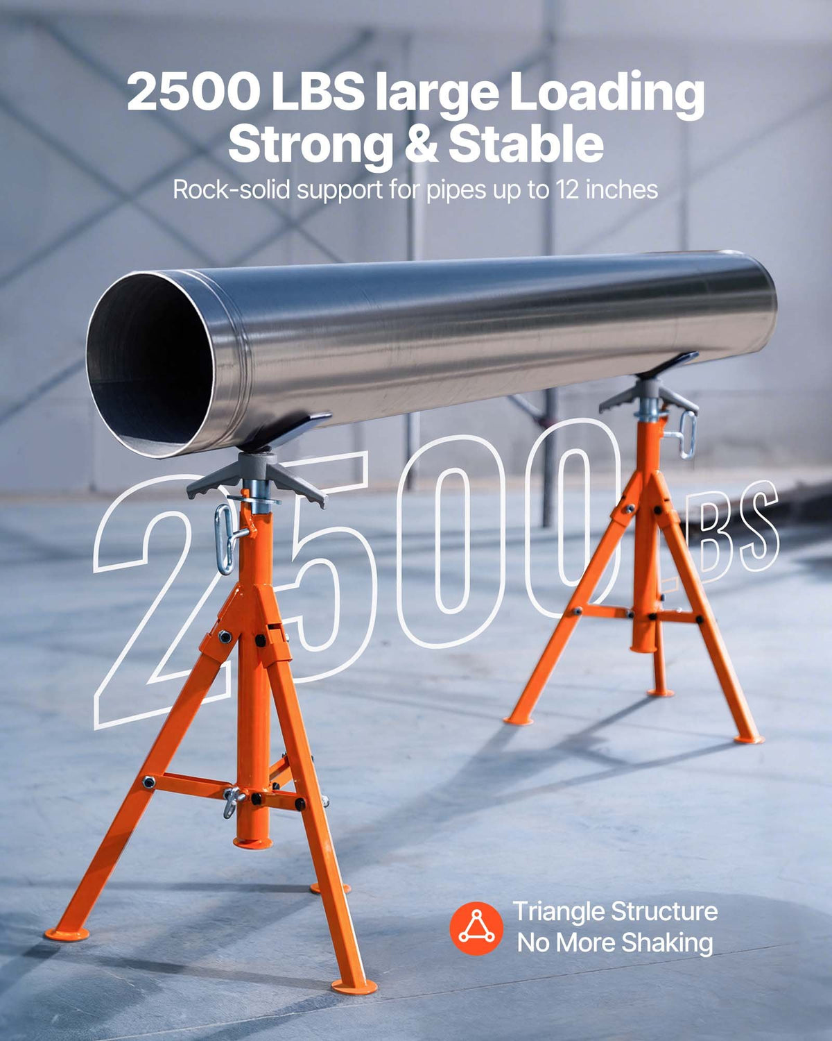 VEVOR Pipe Stand, 2500LBS Heavy Duty Pipe Stands, 27.2"-52" Height Adjustable V Head Pipe Stand, 45# Steel Folding Stand for 1/2-12 inches Pipes