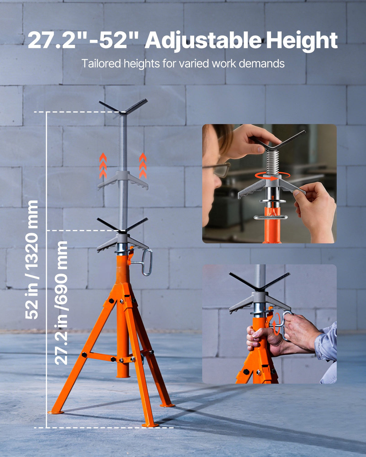 VEVOR Pipe Stand, 2500LBS Heavy Duty Pipe Stands, 27.2"-52" Height Adjustable V Head Pipe Stand, 45# Steel Folding Stand for 1/2-12 inches Pipes