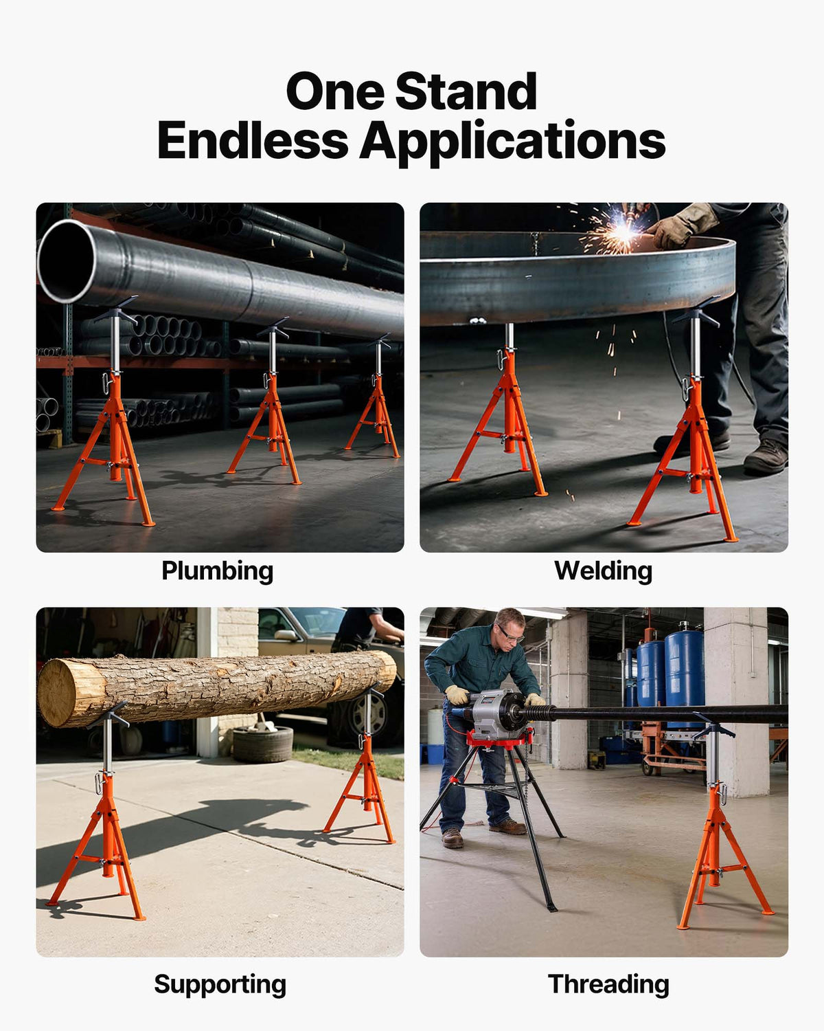 VEVOR Pipe Stand, 2500LBS Heavy Duty Pipe Stands, 27.2"-52" Height Adjustable V Head Pipe Stand, 45# Steel Folding Stand for 1/2-12 inches Pipes