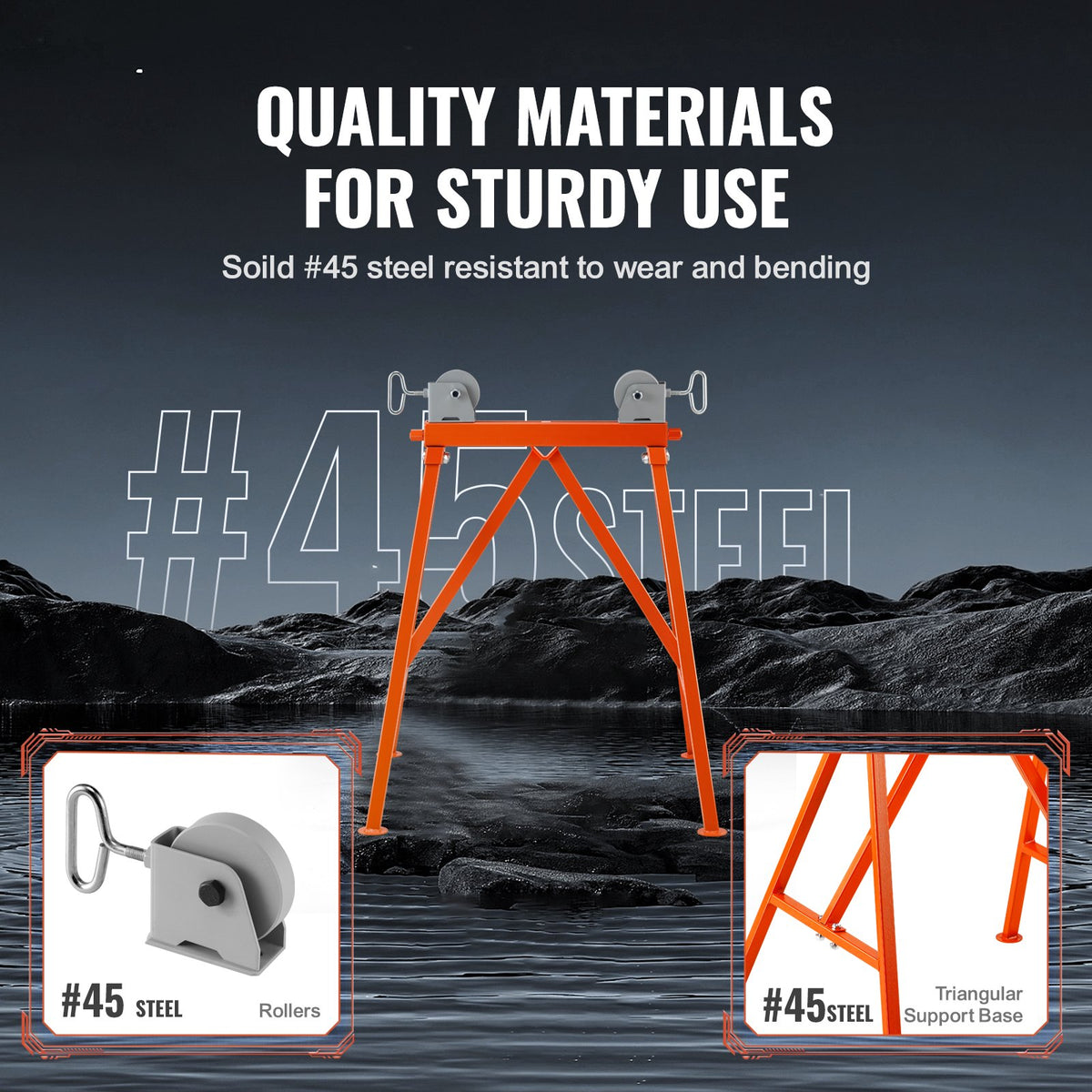 VEVOR Pipe Stand with Roller Head, Heavy Duty 2500 LBS Load Capacity, Suitable for 2-36 inches Pipes, 45# Steel Roller Pipe Stand for Welding