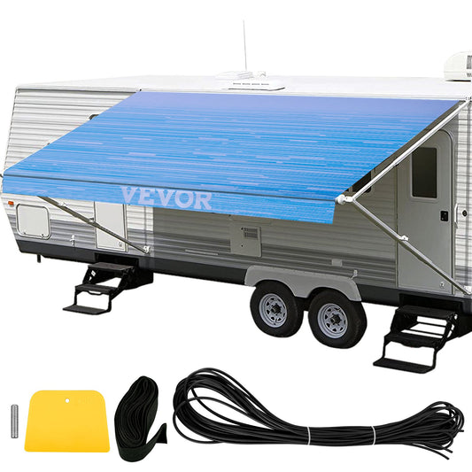 VEVOR RV Awning 15\' Camper Awning Fabric, Trailer Awning Canopy Patio Camping Car Awning, Durable 15oz Vinyl Roller Tube for RV, Van, SUV, Patio Awning Replacement Ocean Blue Fade
