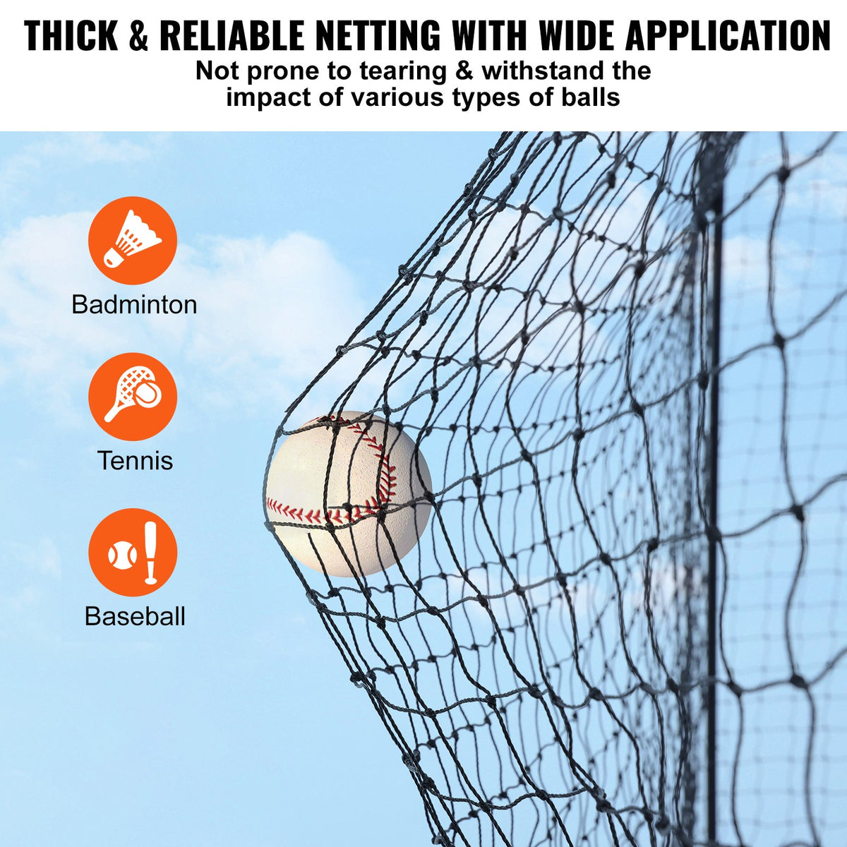 VEVOR Baseball Batting Netting, Professional Softball Baseball Batting Hitting Training Net, Practice Portable Pitching Cage Net with Door & Carry Bag, Heavy Duty Enclosed PE Netting, 35FT (NET ONLY)