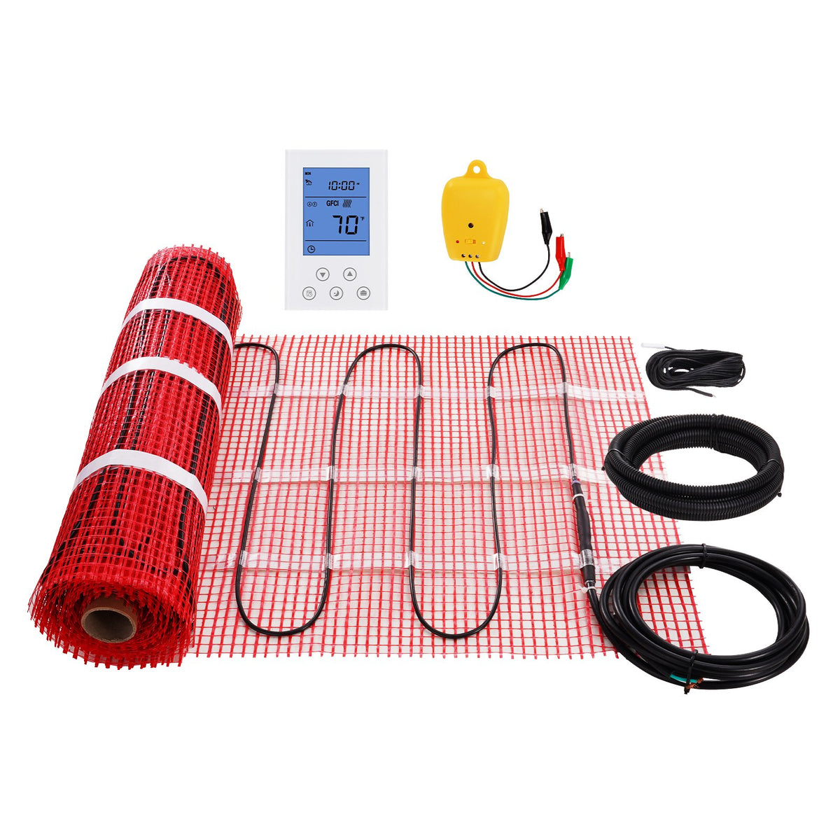 VEVOR Floor Heating Mat, 30 Sq.ft, Electric Radiant In-Floor Heated Warm System with Digital Floor Sensing Thermostat, Includes Installation Monitor, Adhesive Back for Easy Installation on The Floor