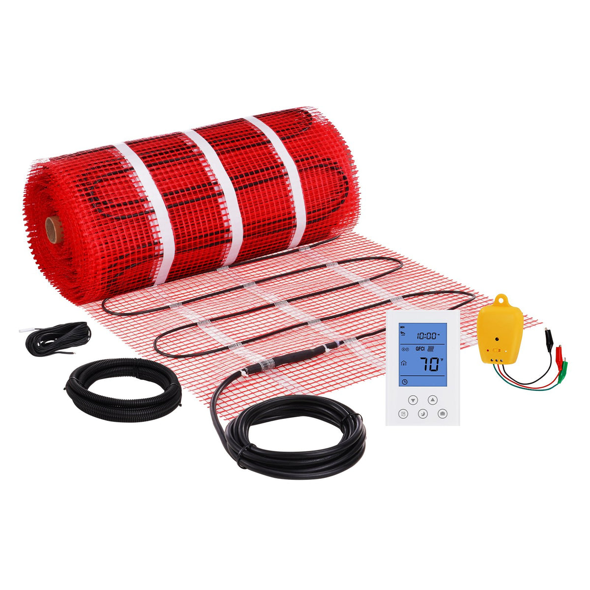 VEVOR Floor Heating Mat,100Sq.ft. 14℉-113℉ Electric Radiant Floor Heated Warm System with Digital Floor Sensing Thermostat, 110-120V Includes Installation Monitor, Adhesive Back for Easy Installation