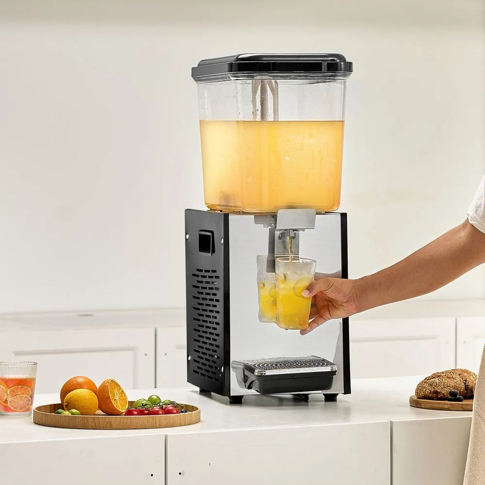 Serve drinks with ease using the VEVOR 18L Commercial Beverage Dispenser. Built with durable 304 food-grade stainless steel and a powerful 300W cooling system, this dispenser keeps beverages chilled between 7°C and 12°C